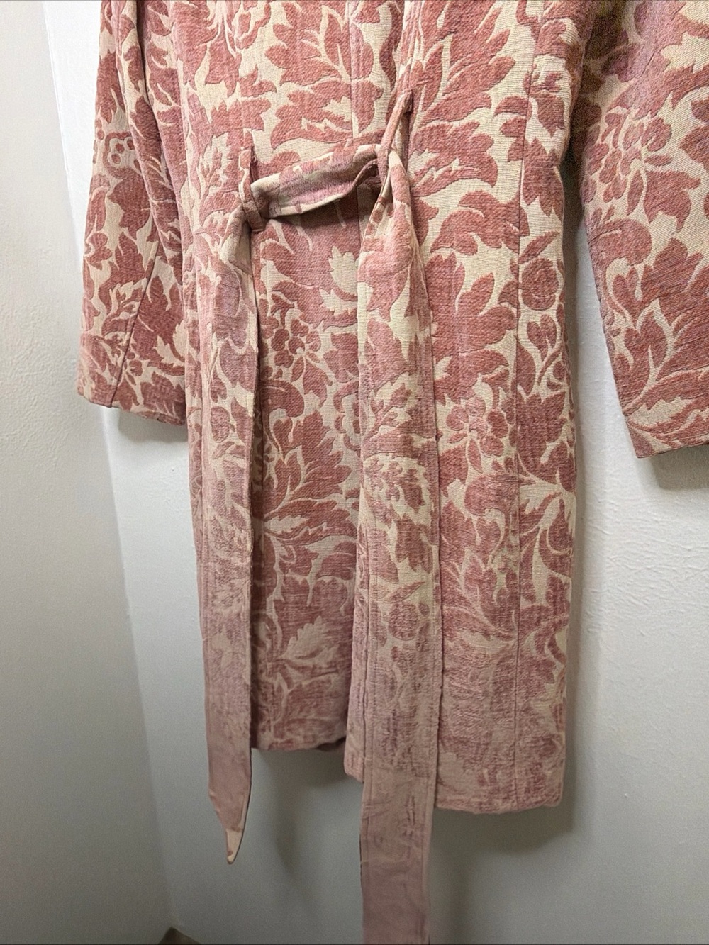 Y2K Arden B. blush pink floral brocade tapestry trench coat size medium - Picture 8 of 12